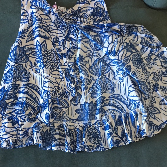 NWT Tuckernuck x Vineyard Vines collab blue & white block print ruffle tank L - Picture 12 of 12